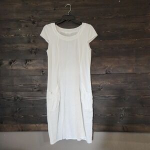 Luna Luz 100% Linen Cotton Dress Small White Lagenlook Boho Ripped Panel Pockets